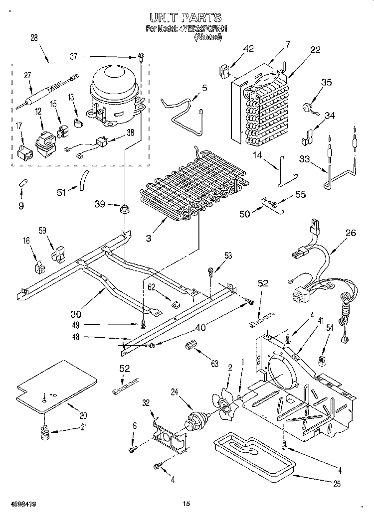 UNIT Diagram and Parts List for 4YED22PQFN01  Whirlpool Refrigerator