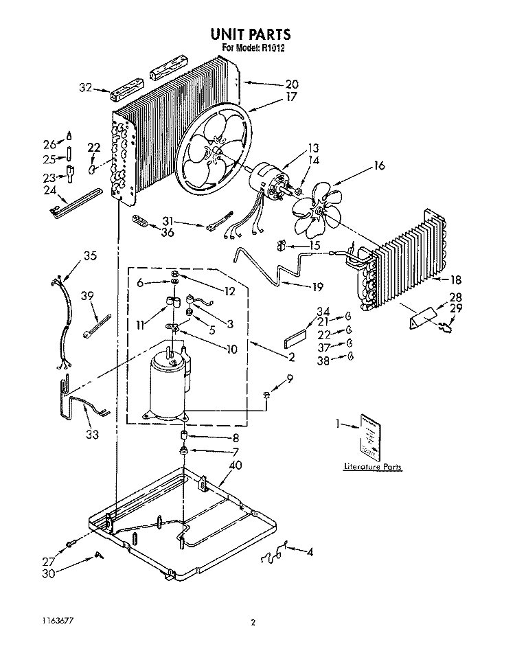 UNIT, LIT/OPTIONAL Diagram and Parts List for R1012  Whirlpool Air Conditioner