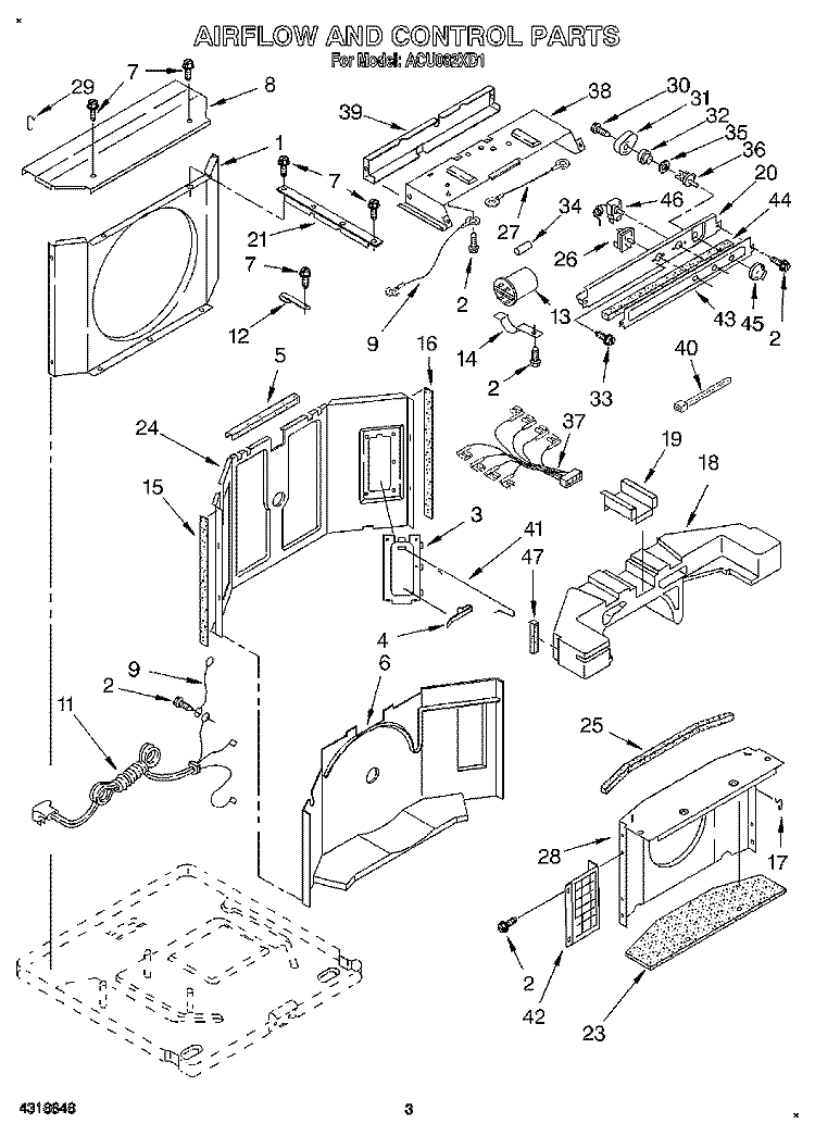 AIRFLOW AND CONTROL Diagram and Parts List for ACU082XD1  Whirlpool Air Conditioner