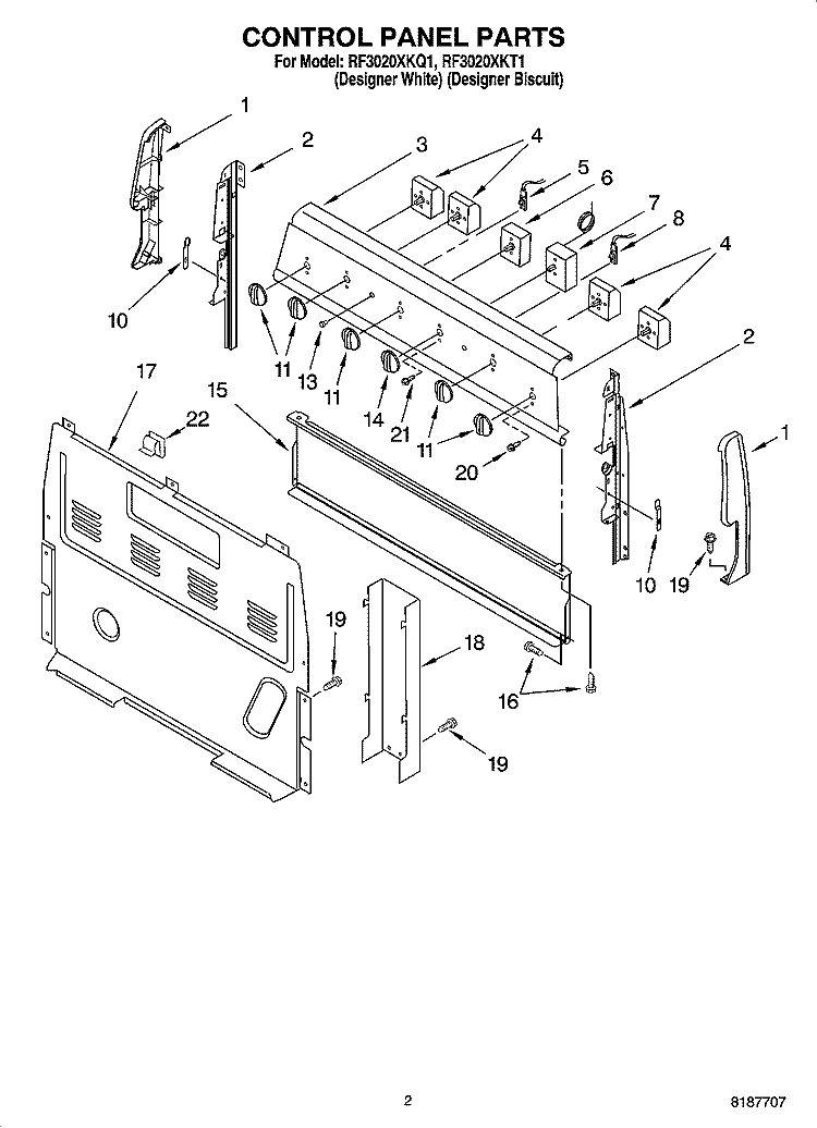 CONTROL PANEL PARTS Diagram and Parts List for RF3020XKQ1  Whirlpool Range