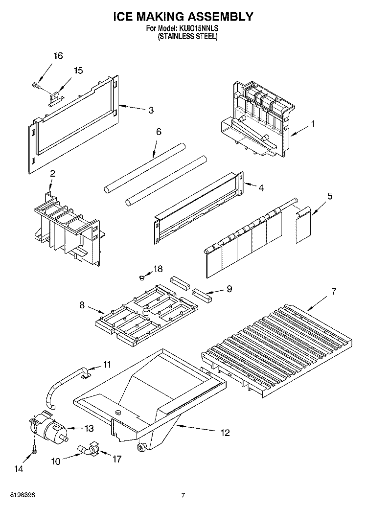 ICE MAKING ASSEMBLY Diagram and Parts List for KUIO15NNLS  KitchenAid Ice Maker