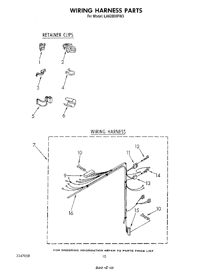 WIRING HARNESS Diagram and Parts List for LA6200XPW3  Whirlpool Washer