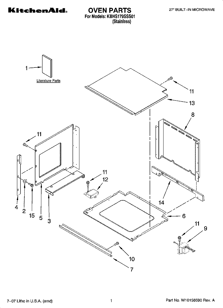 OVEN PARTS Diagram and Parts List for KBHS179SSS01  KitchenAid Microwave