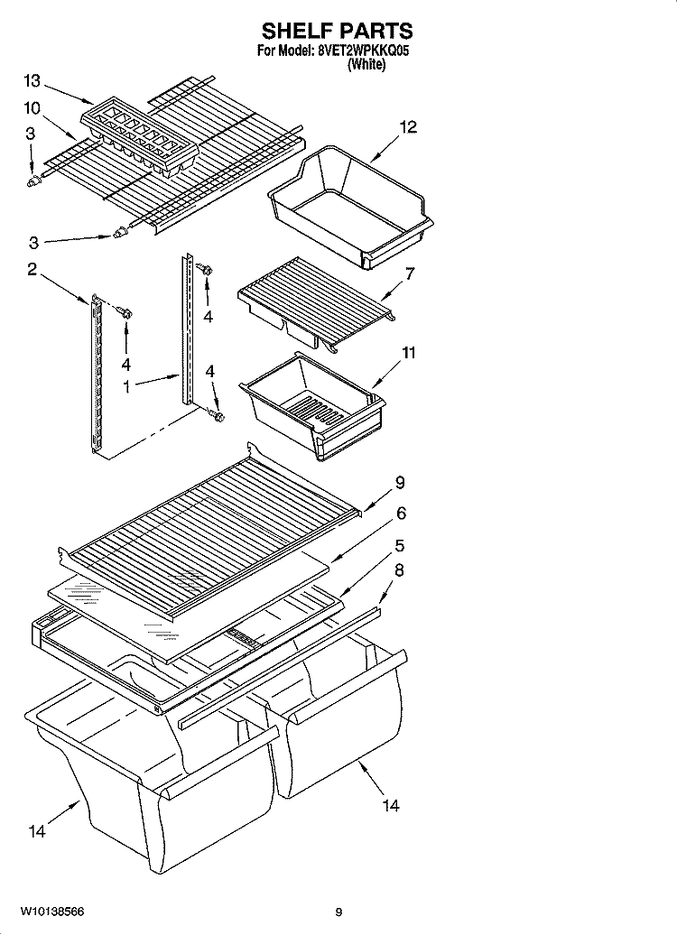 SHELF PARTS, OPTIONAL PARTS Diagram and Parts List for 8VET2WPKKQ05  Whirlpool Refrigerator