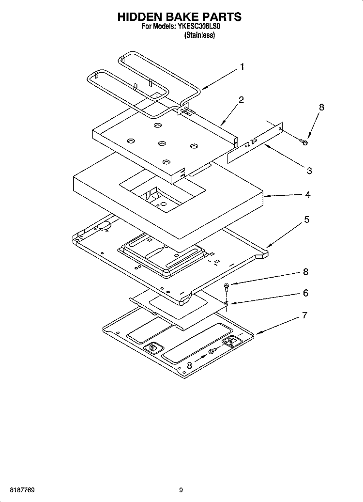HIDDEN BAKE PARTS, MISCELLANEOUS PARTS Diagram and Parts List for YKESC308LS0  KitchenAid Range