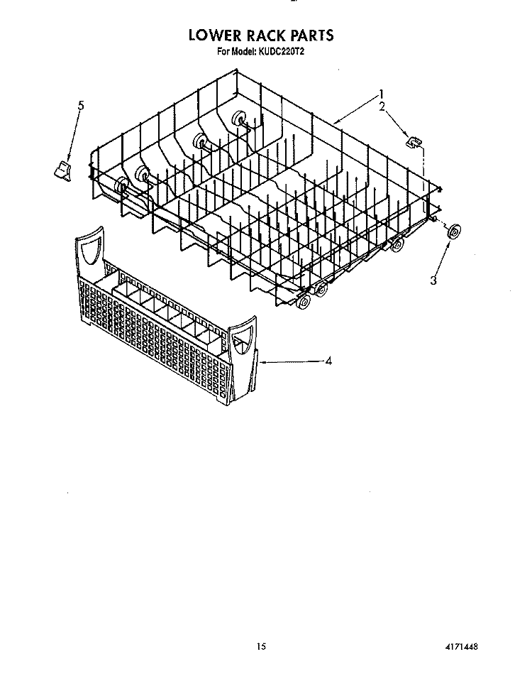 LOWER RACK Diagram and Parts List for KUDC220T2  KitchenAid Dishwasher