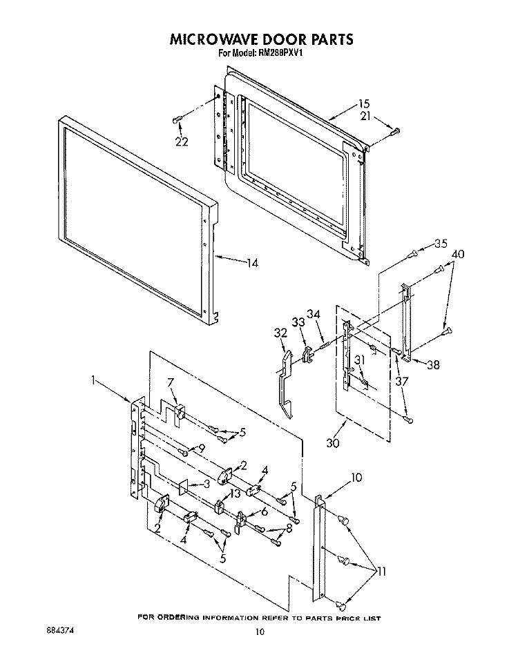 MICROWAVE DOOR Diagram and Parts List for RM288PXV1  Whirlpool Microwave Oven Combo