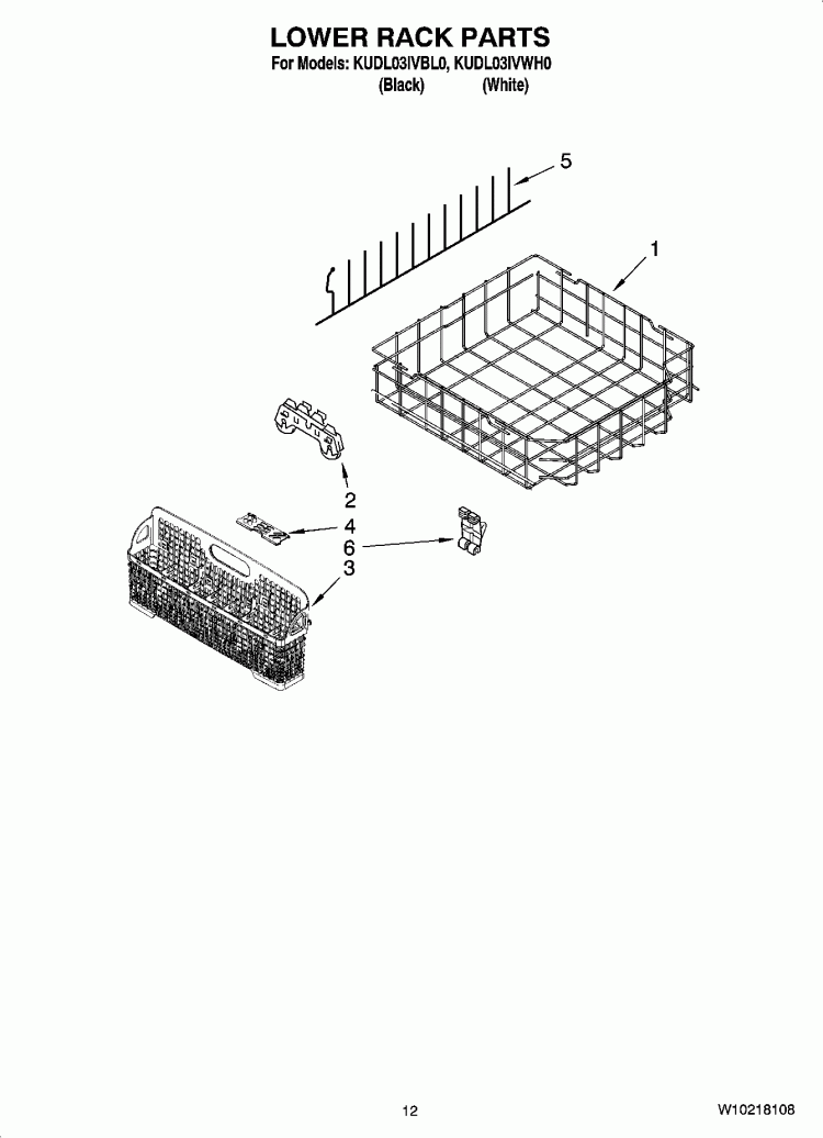 LOWER RACK PARTS Diagram and Parts List for KUDL03IVBL0  KitchenAid Dishwasher