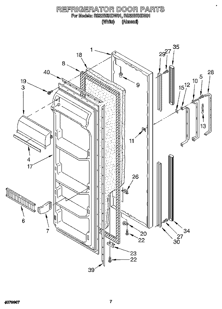 REFRIGERATOR DOOR Diagram and Parts List for RS22BRXDW01  Roper Refrigerator
