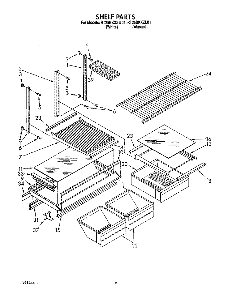 SHELF, LIT/OPTIONAL Diagram and Parts List for RT25BKXZW01  Roper Refrigerator