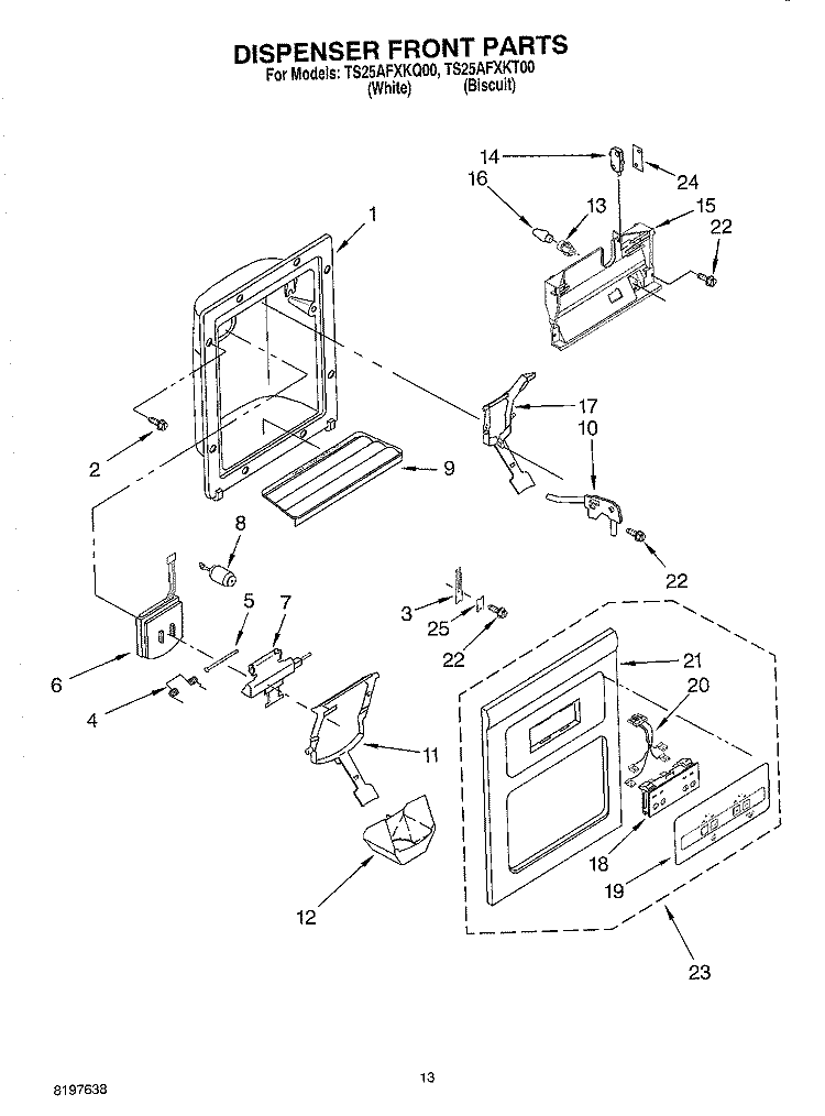 DISPENSER FRONT Diagram and Parts List for TS25AFXKT00  Estate Refrigerator