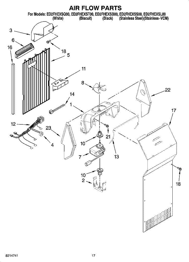 AIR FLOW PARTS Diagram and Parts List for ED2FHEXSL00  Whirlpool Refrigerator
