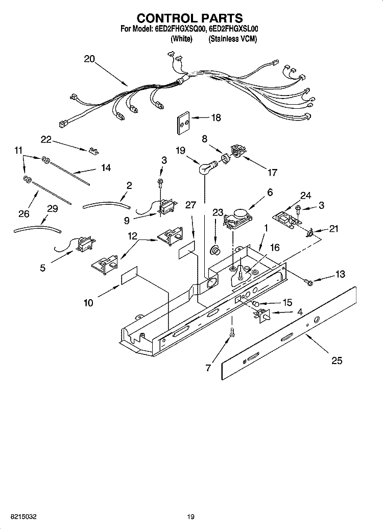 CONTROL PARTS, OPTIONAL PARTS (NOT INCLUDED) Diagram and Parts List for 6ED2FHGXSL00  Whirlpool Refrigerator