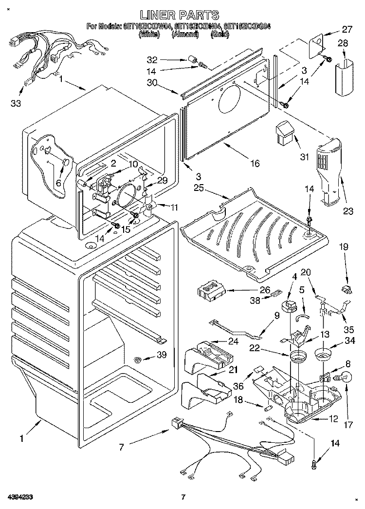 LINER Diagram and Parts List for 8ET18ZKXDW04  Whirlpool Refrigerator
