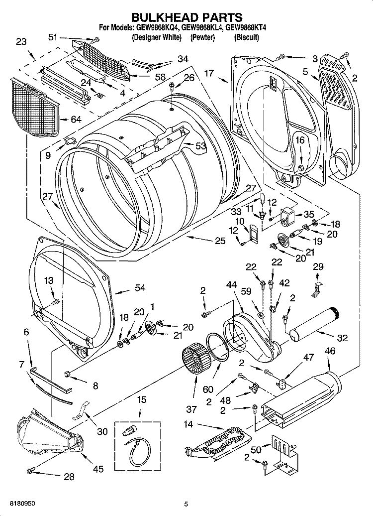 BULKHEAD PARTS, OPTIONAL PARTS (NOT INCLUDED) Diagram and Parts List for GEW9868KL4  Whirlpool Dryer