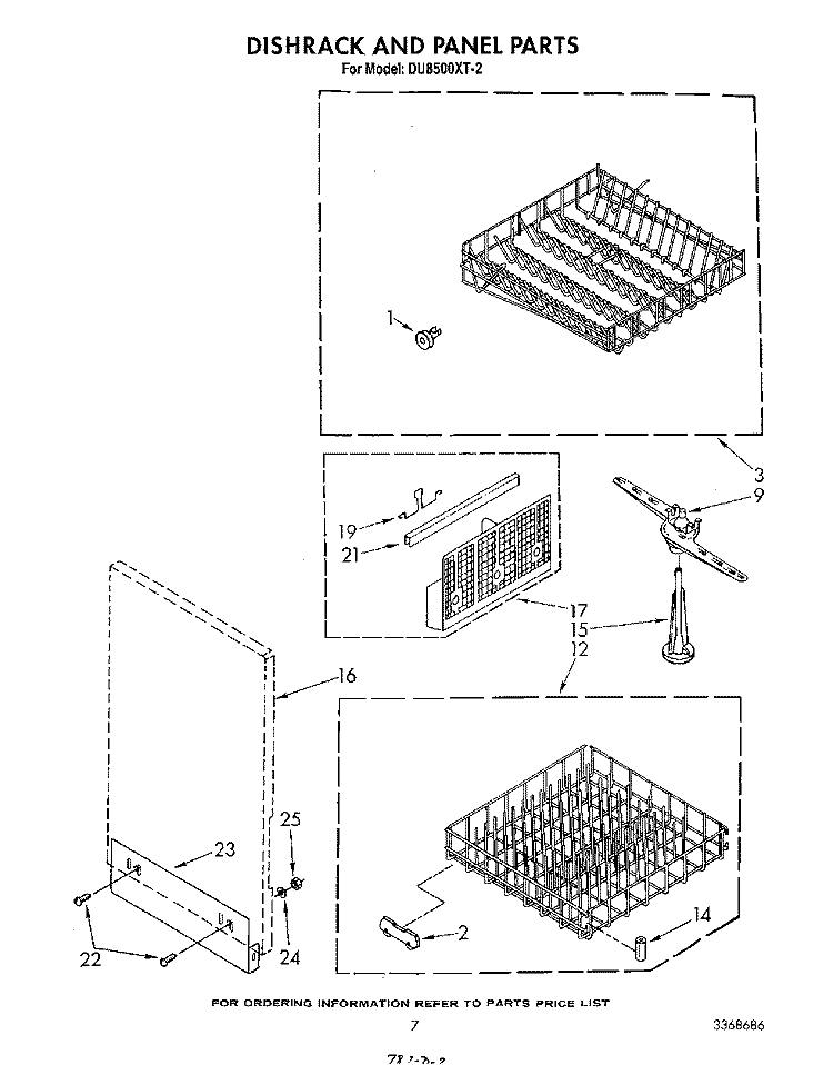 DISHRACK AND PANEL Diagram and Parts List for DU8500XT2  Whirlpool Dishwasher