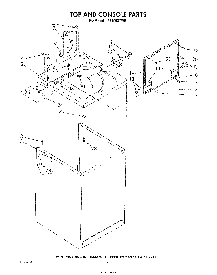 TOP AND CONSOLE , LITERATURE AND OPTIONAL Diagram and Parts List for LA5100XTF0  Whirlpool Washer