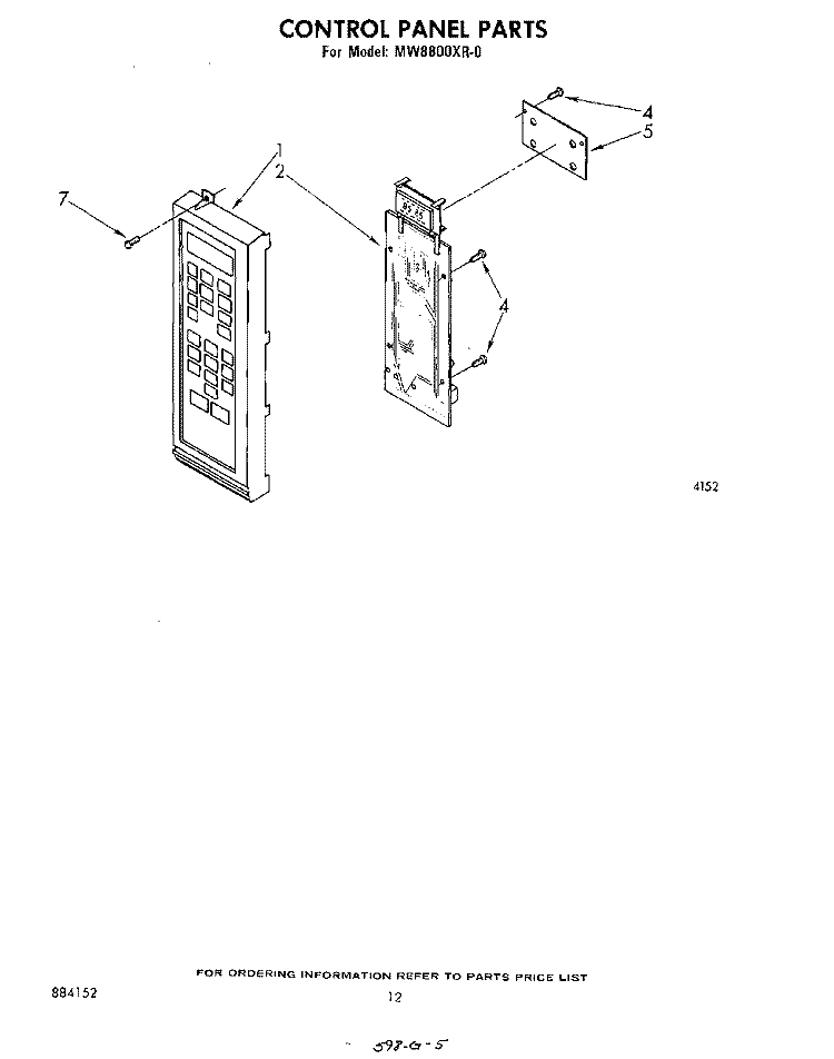 CONTROL PANEL Diagram and Parts List for MW8800XR0  Whirlpool Microwave