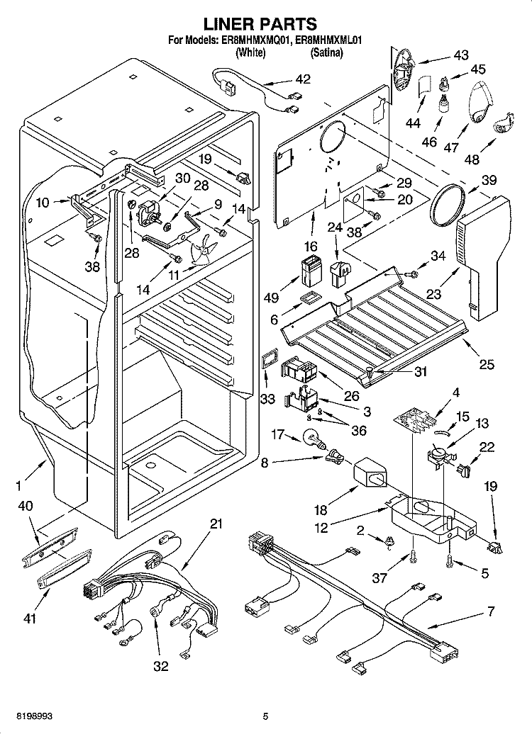 LINER PARTS Diagram and Parts List for ER8MHMXML01  Whirlpool Refrigerator