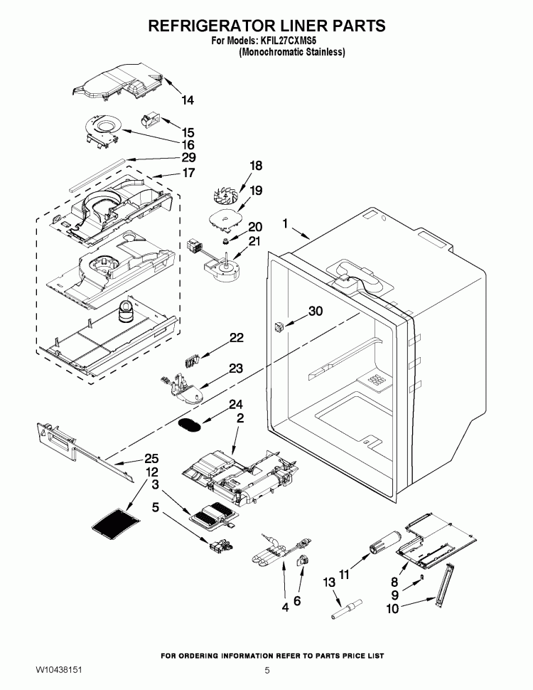 REFRIGERATOR LINER PARTS Diagram and Parts List for KFIL27CXMS5  KitchenAid Refrigerator