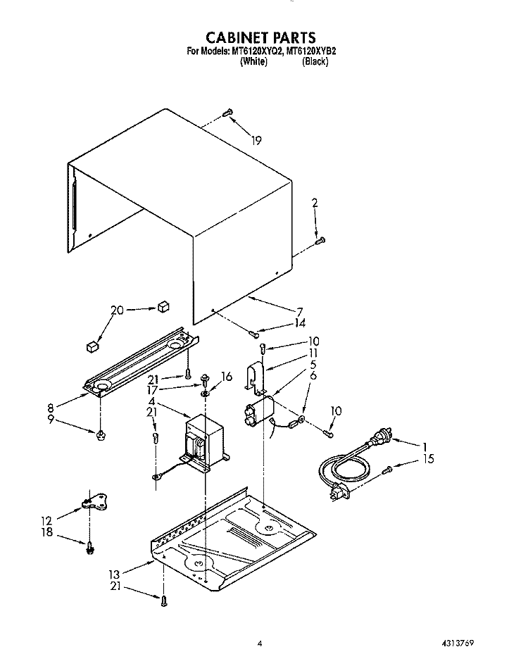 CABINET Diagram and Parts List for MT6120XYB2  Whirlpool Microwave