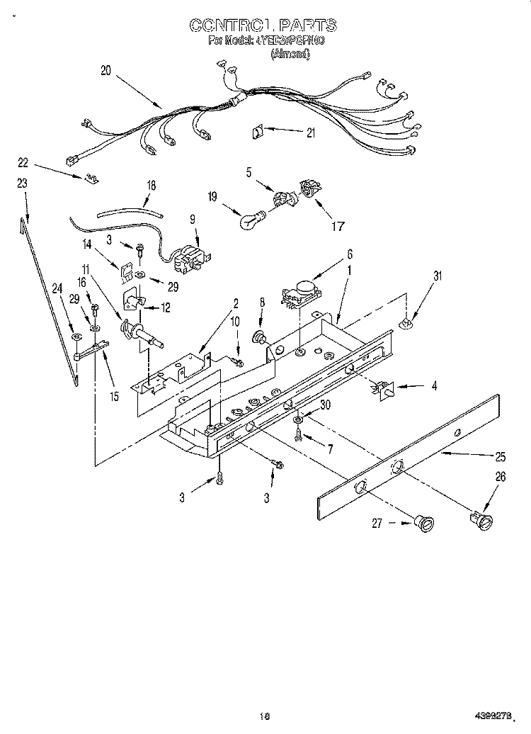 CONTROL Diagram and Parts List for 4YED25PQFN00  Whirlpool Refrigerator