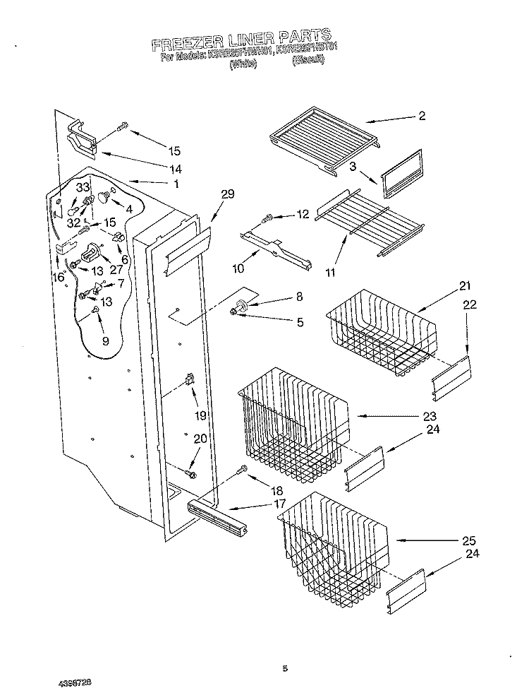 FREEZER LINER Diagram and Parts List for KSRE25FHBT01  KitchenAid Refrigerator