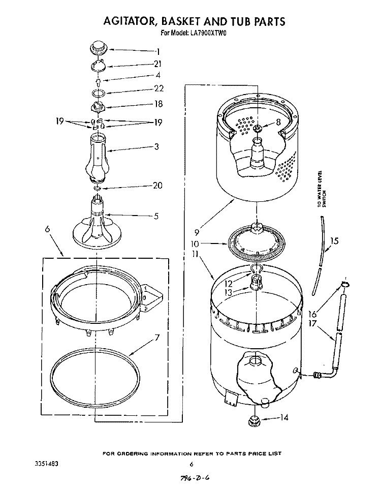 AGITATOR, BASKET, AND TUB Diagram and Parts List for LA7900XTG0  Whirlpool Washer