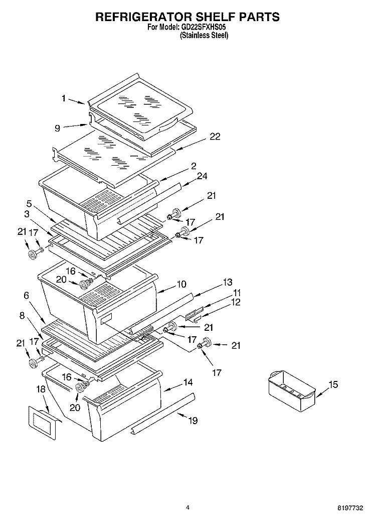 REFRIGERATOR SHELF Diagram and Parts List for GD22SFXHS05  Whirlpool Refrigerator