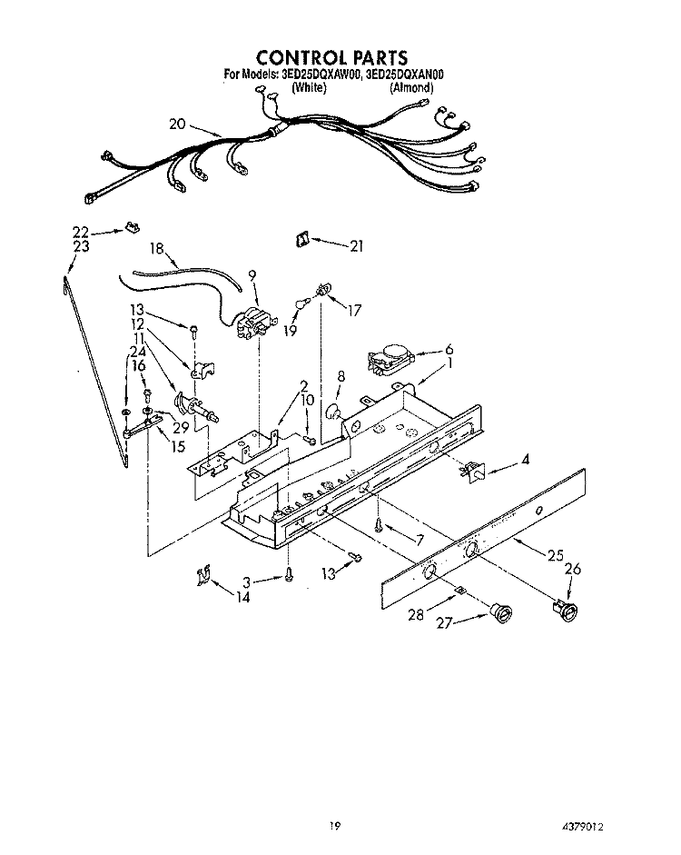 CONTROL Diagram and Parts List for 3ED25DQXAW00  Whirlpool Refrigerator
