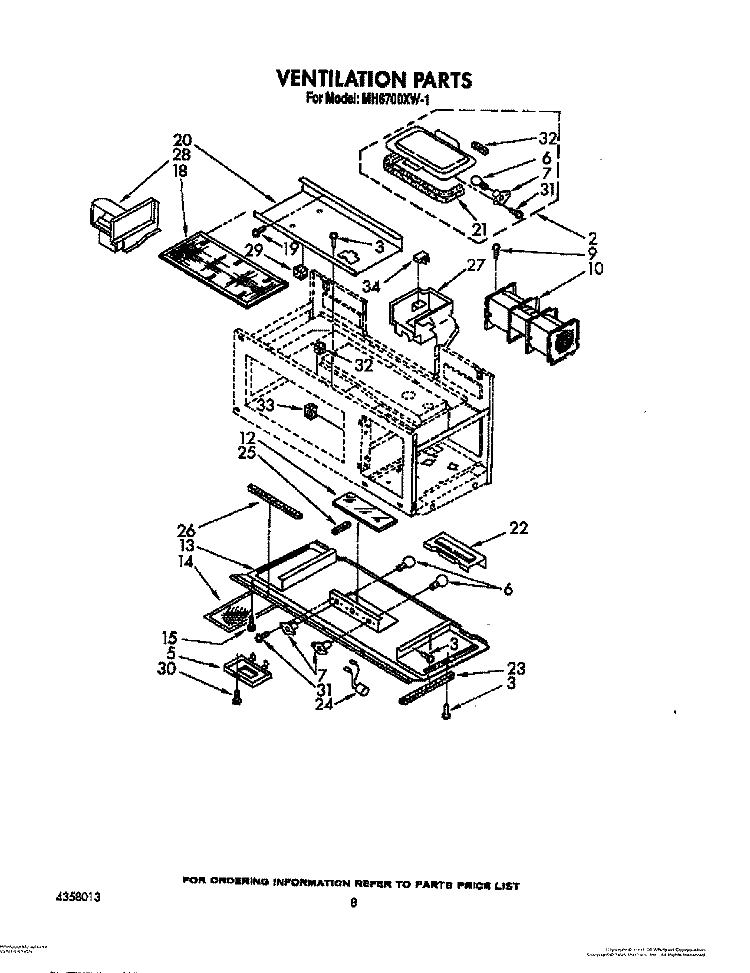 VENTILATION Diagram and Parts List for MH6700XW1  Whirlpool Microwave