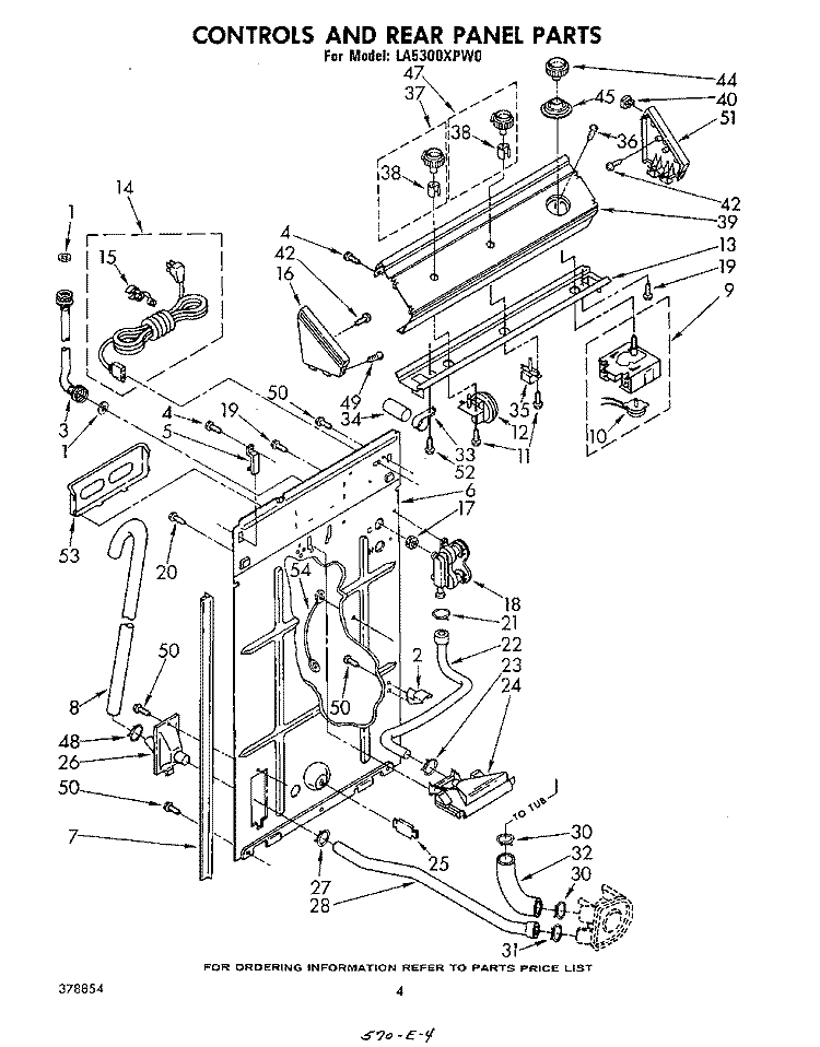 CONTROLS AND REAR PANEL Diagram and Parts List for LA5300XPW0  Whirlpool Washer
