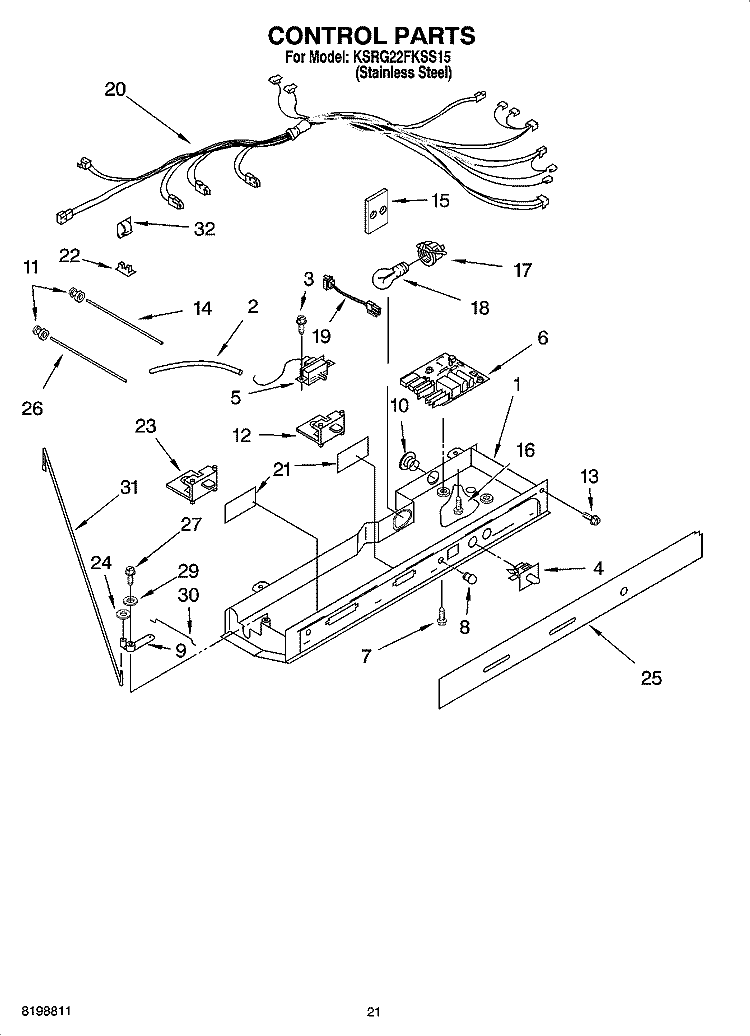 CONTROL PARTS, PARTS NOT ILLUSTRATED Diagram and Parts List for KSRG22FKSS15  KitchenAid Refrigerator