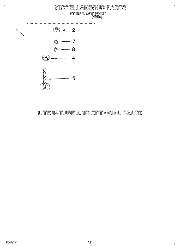 MISCELLANEOUS, LIT/OPTIONAL Diagram and Parts List for CAW1762EW0  Whirlpool Washer