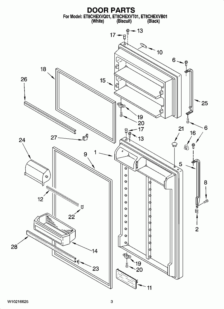 DOOR PARTS Diagram and Parts List for ET8CHEXVB01  Whirlpool Refrigerator