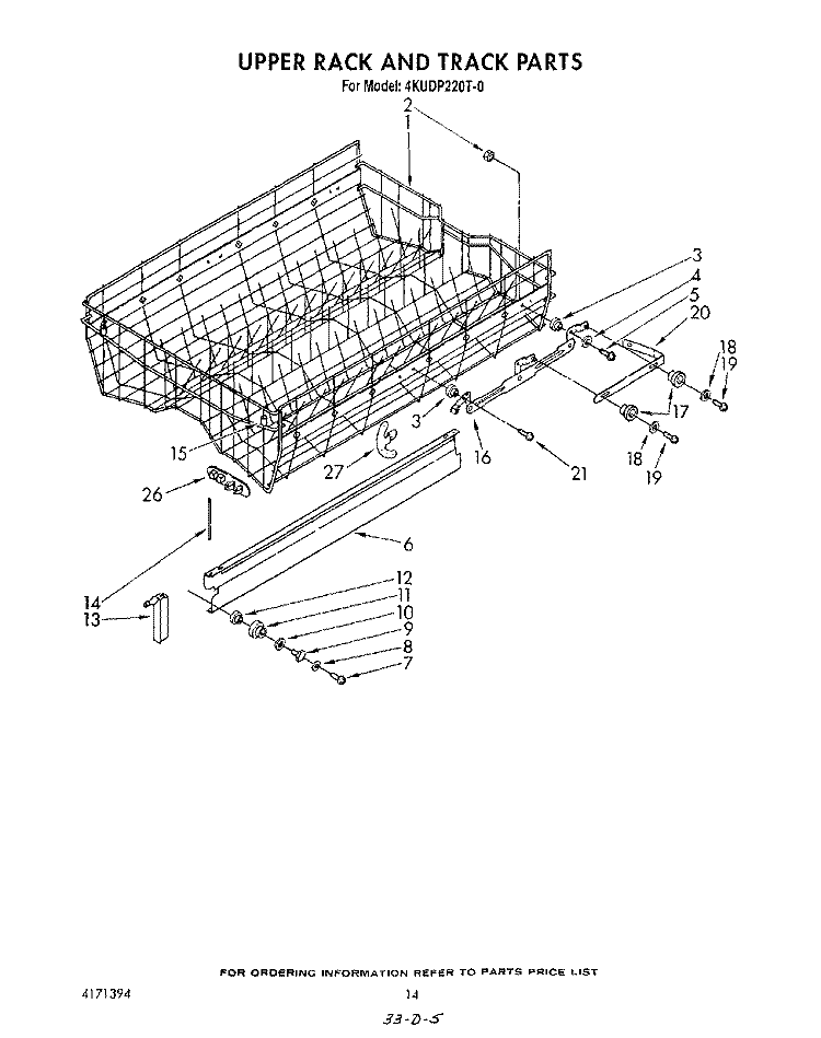 UPPER RACK AND TRACK Diagram and Parts List for 4KUDP220T0  KitchenAid Dishwasher
