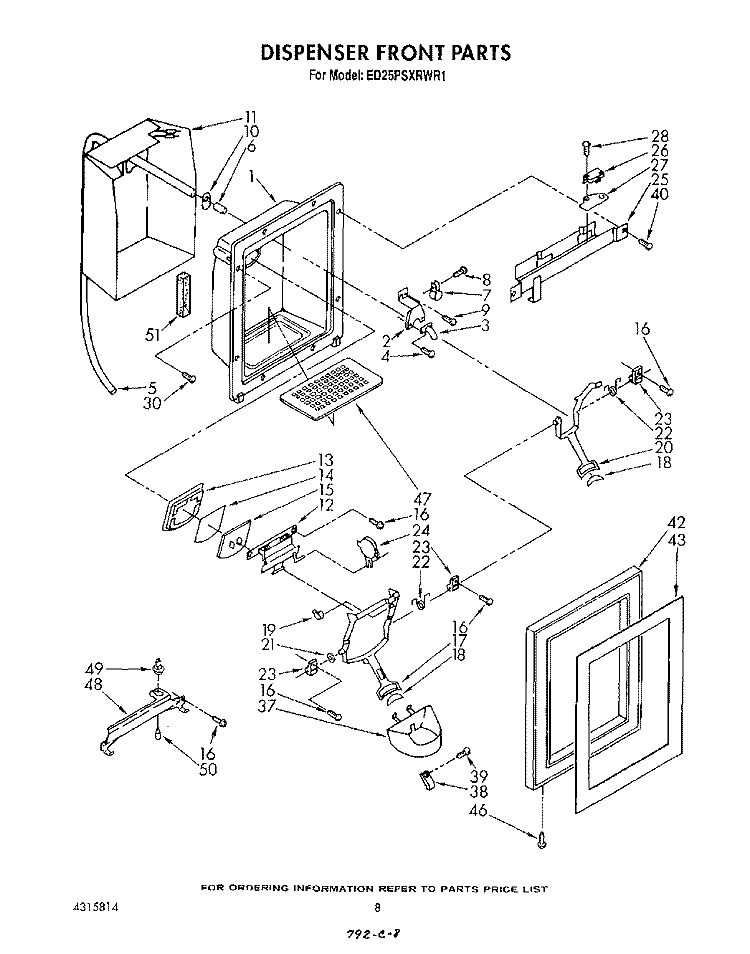DISPENSER FRONT Diagram and Parts List for ED25PSXRWR1  Whirlpool Refrigerator