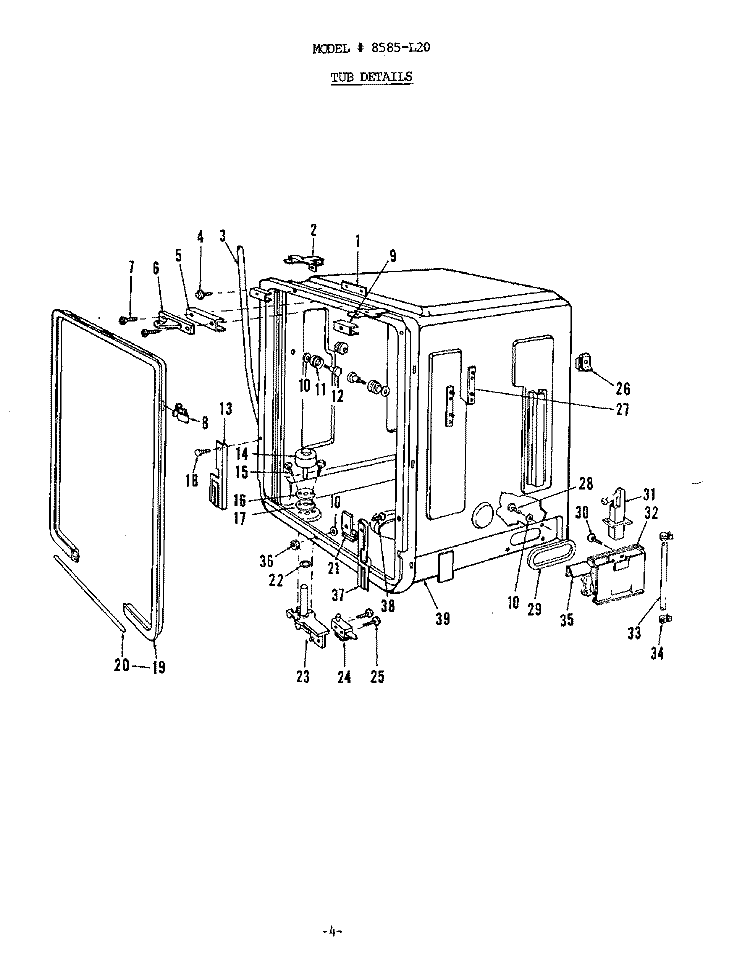 TUB Diagram and Parts List for 8585L20  Roper Dishwasher
