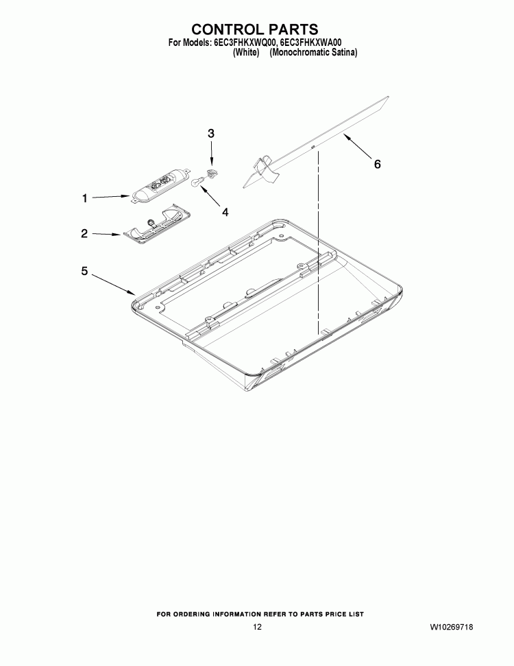 CONTROL PARTS Diagram and Parts List for 6EC3FHKXWA00  Whirlpool Refrigerator