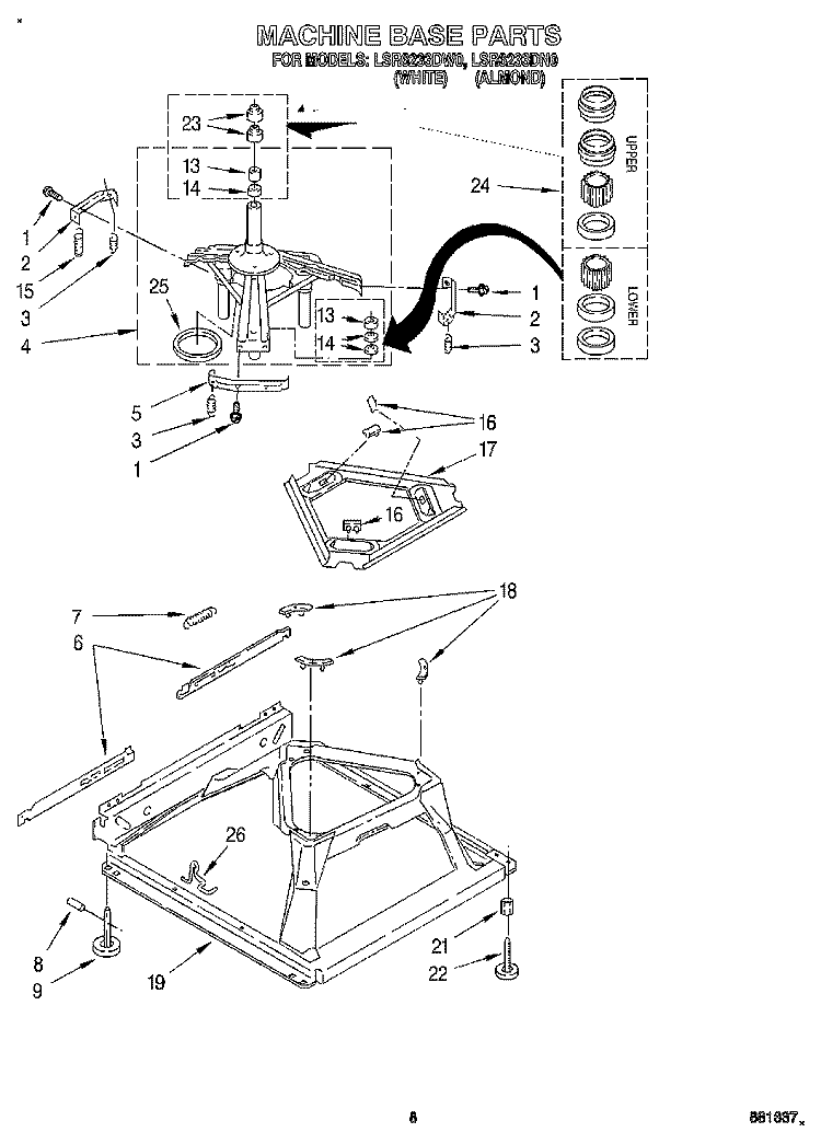MACHINE BASE Diagram and Parts List for LSR6233DN0  Whirlpool Washer