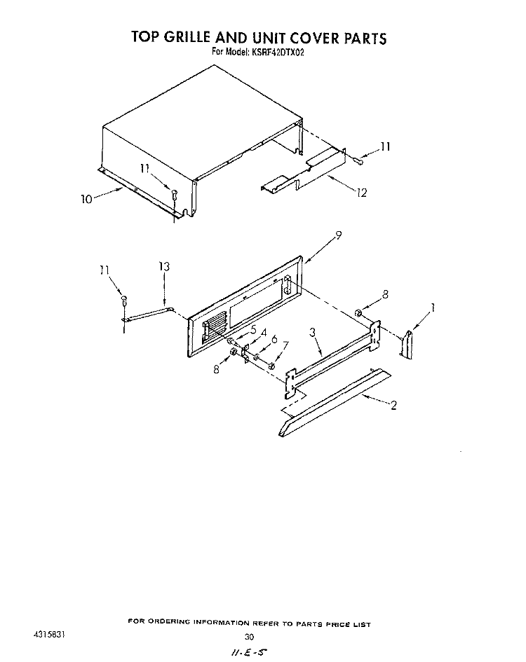 TOP GRILLE AND UNIT COVER Diagram and Parts List for KSRF42DTX02  KitchenAid Refrigerator