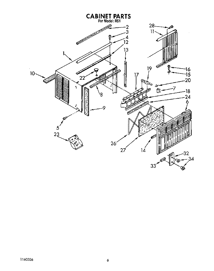 CABINET Diagram and Parts List for R51  Whirlpool Air Conditioner