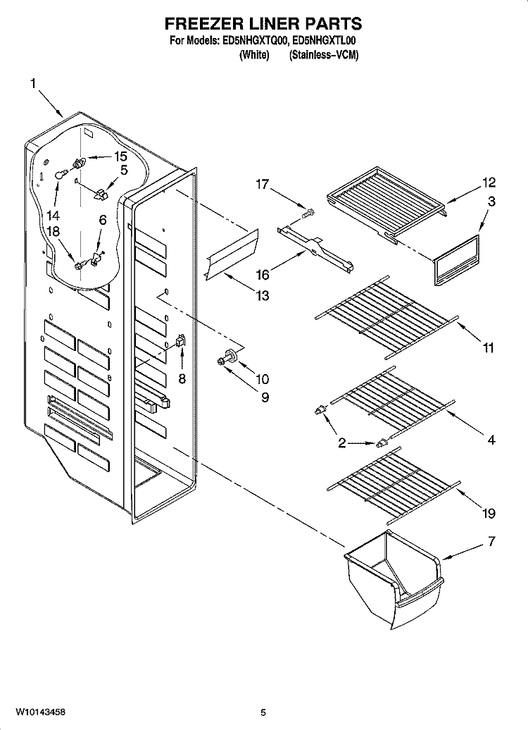FREEZER LINER PARTS Diagram and Parts List for ED5NHGXTQ00  Whirlpool Refrigerator
