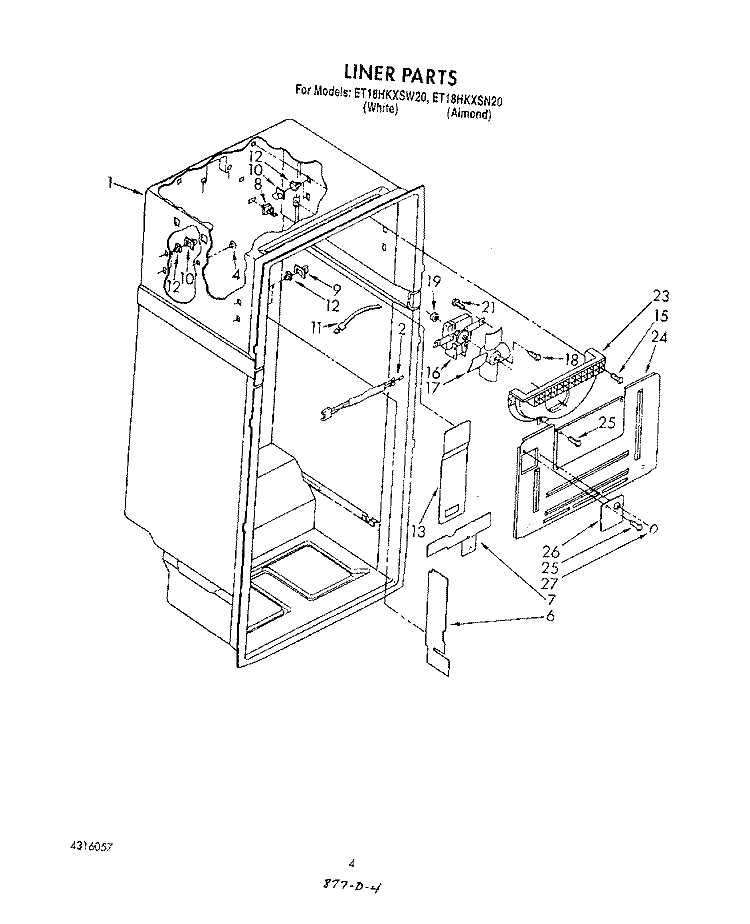 LINER Diagram and Parts List for ET18HKXSW20  Whirlpool Refrigerator