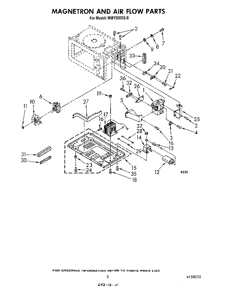 MAGNETRON AND AIR FLOW Diagram and Parts List for MW1500XS0  Whirlpool Microwave