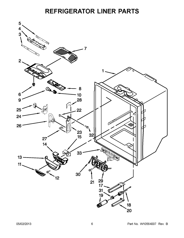 REFRIGERATOR LINER PARTS Diagram and Parts List for KBFS22EWMS9  KitchenAid Refrigerator