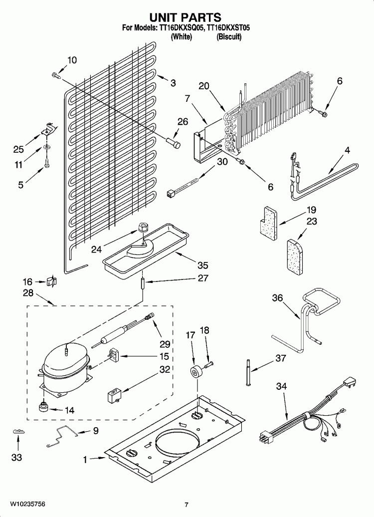 UNIT PARTS Diagram and Parts List for TT16DKXSQ05  Estate Refrigerator