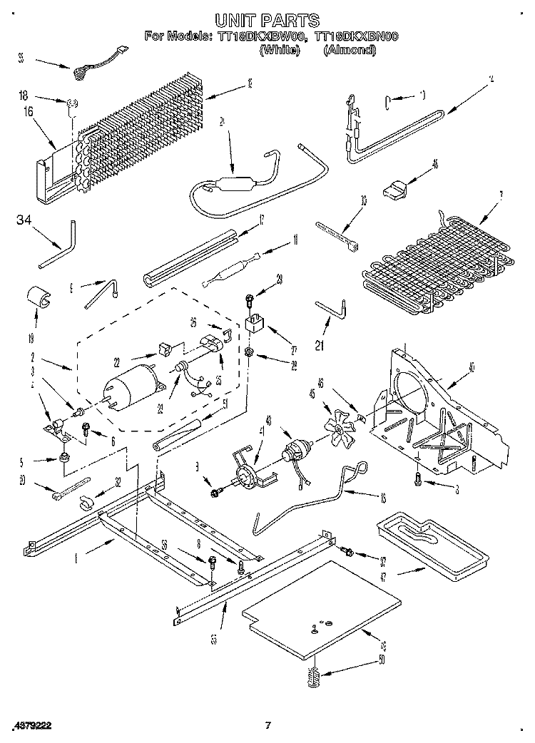 UNIT Diagram and Parts List for TT18DKXBN00  Whirlpool Refrigerator