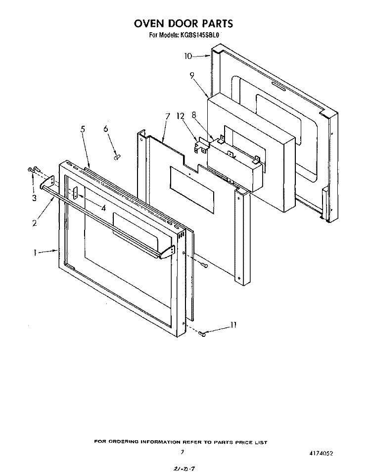 OVEN DOOR Diagram and Parts List for KGBS145SBL0  KitchenAid Wall Oven
