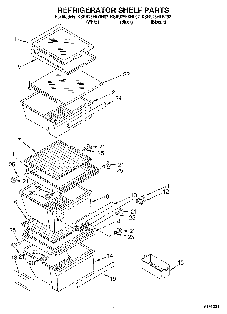 REFRIGERATOR SHELF Diagram and Parts List for KSRU25FKBL02  KitchenAid Refrigerator